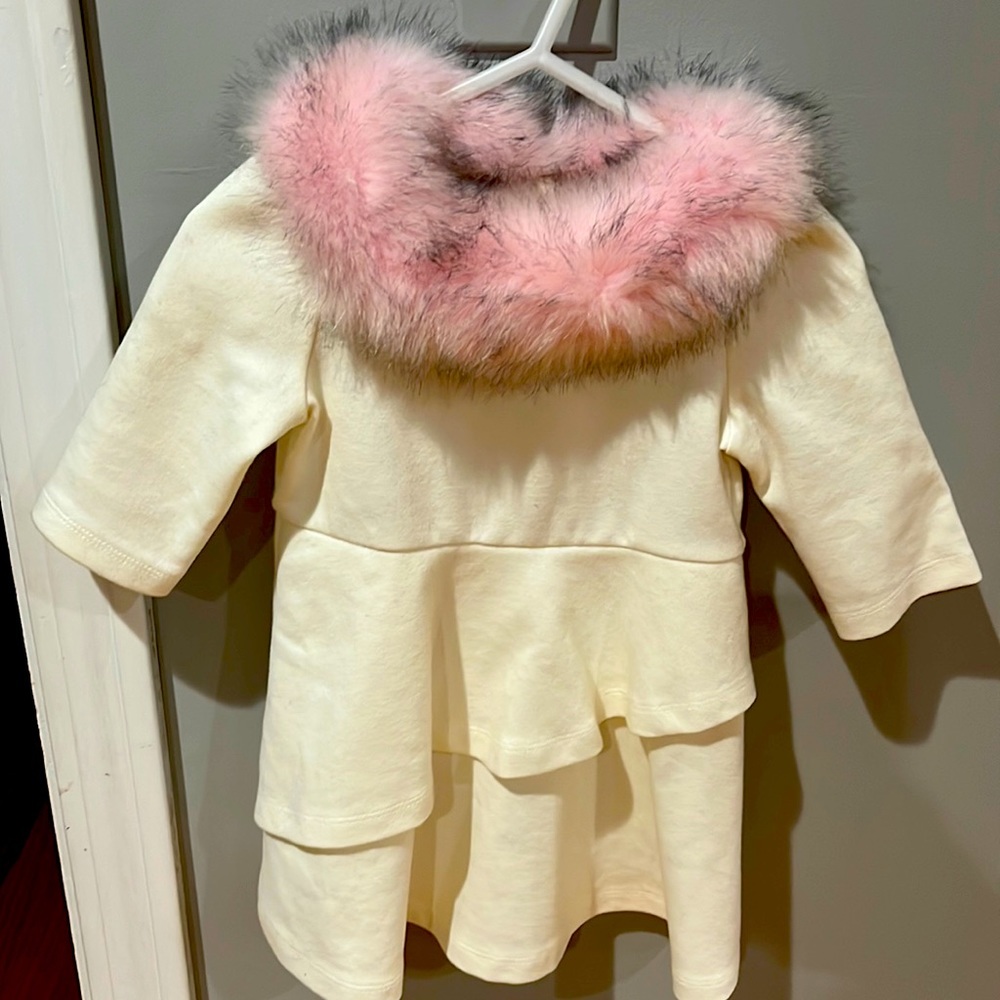 Janie and Jack Dress size 12-18 months fur trim